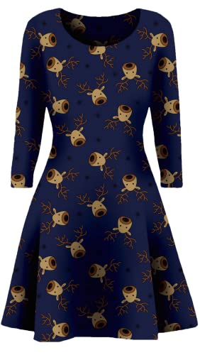 STAR FASHION Neues Frauen-Weihnachtsfest-Kleid Schneemann-Swing-Kleid-Neuheit-Druck-Skater-Weihnachtskleid-Geheimnis Damen Rudolf 42-44 von STAR FASHION