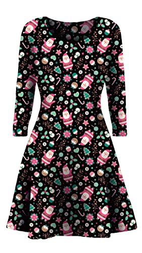 STAR FASHION Neues Frauen-Weihnachtsfest-Kleid Schneemann-Swing-Kleid-Neuheit-Druck-Skater-Weihnachtskleid-Geheimnis Damen Santa Gift 34-36 von STAR FASHION