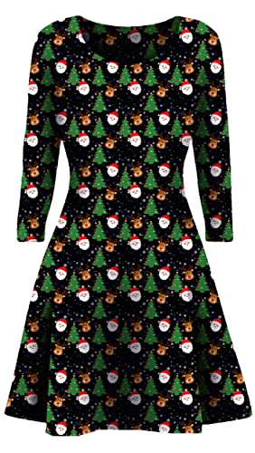 STAR FASHION Neues Frauen-Weihnachtsfest-Kleid Schneemann-Swing-Kleid-Neuheit-Druck-Skater-Weihnachtskleid-Geheimnis Damen Santa & Xmas Trees 34-36 von STAR FASHION