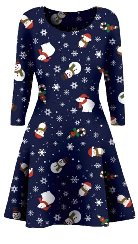 STAR FASHION Neues Frauen-Weihnachtsfest-Kleid Schneemann-Swing-Kleid-Neuheit-Druck-Skater-Weihnachtskleid-Geheimnis Damen Snow Man & Snow Flakes 50-52 von STAR FASHION