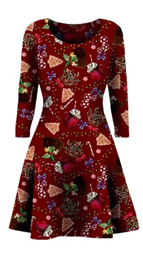 STAR FASHION Neues Frauen-Weihnachtsfest-Kleid Schneemann-Swing-Kleid-Neuheit-Druck-Skater-Weihnachtskleid-Geheimnis Damen Xmas Candy 42-44 von STAR FASHION