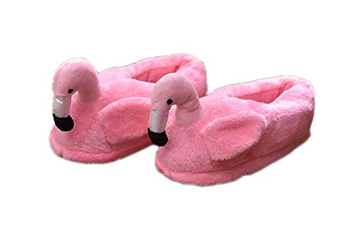 STAR FIRE Flamingo-Karikatur-Innenplüschpantoffel-Winter-Tier-Plüsch weich-gesohlte warme Bodenbelag-Baumwollschuhe (Rosa Taschenabsatz, 35-42 EU) von STAR FIRE