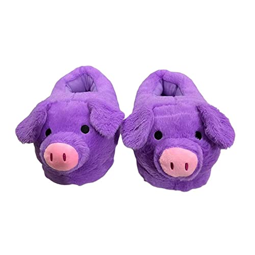 STAR FIRE Damen Hausschuhe Cartoon Tier Hausschuhe Erwachsene Warmes Plüsch Schuhe Schwein Hausschuhe (Purple Pig, adult, women, numeric_36, numeric_range, eu_footwear_size_system, numeric_42, medium) von STAR FIRE