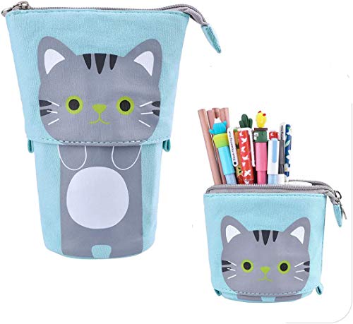 Stehen Bleistifthalter, Cartoon Nette Katze Federmäppchen Box Federbeutel Teleskop Bleistift Beutel Schreibwaren Kosmetiktaschen Aufbewahrungstasche Schminktasche mit Reißverschluss für Jungen Mädchen Stehen Bleistifthalter, Cartoon Nette Katze Federmäppchen Box Federbeutel Teleskop Bleistift Beutel Schreibwaren Kosmetiktaschen Aufbewahrungstasche Schminktasche mit Reißverschluss für Jungen Mädchen von elec Space