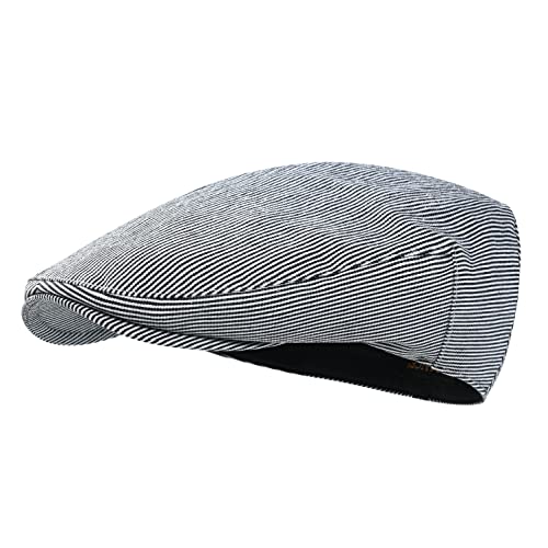 STARANCE Herren Mütze Ivy Gatsby Newsboy Baumwolle Sommer Driving Scally Cap dünn, Schwarzer Streifen, 62 EU von STARANCE