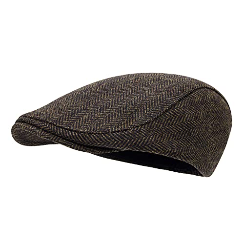 STARANCE Herren Schiebermütze Wolle Tweed Driving Cap Irish Newsboy Hat, Fischgräten-Kaffee, Einheitsgröße von STARANCE