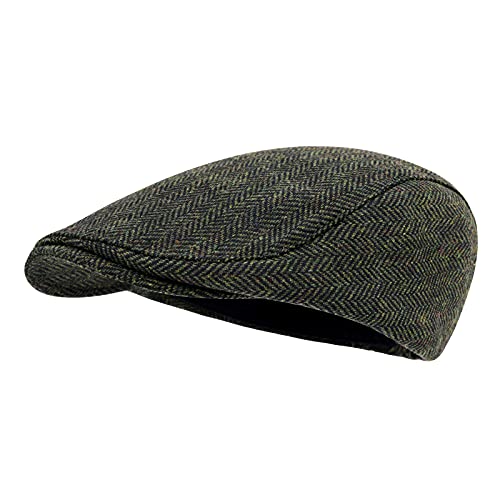 STARANCE Herren Schiebermütze Wolle Tweed Driving Irish Newsboy Hut, Fischgrätengrün, Einheitsgröße von STARANCE