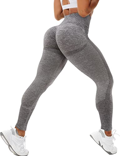 STARBILD Booty Boom Leggings Damen Po Push Up, Nahtlos Scrunch Butt Yogahose Blickdicht, Hohe Taille Seamless Hose Lang Geraffte, F7990-Grau S von STARBILD