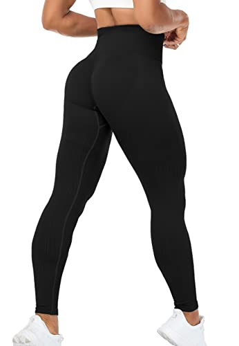 STARBILD Booty Boom Leggings Damen Po Push Up, Nahtlos Scrunch Butt Yogahose Blickdicht, Hohe Taille Seamless Hose Lang Geraffte, F8360-Schwarz L von STARBILD