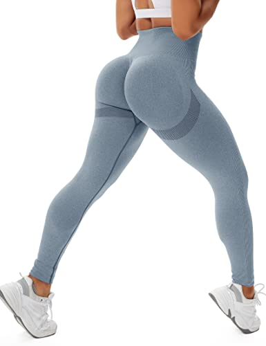 STARBILD Booty Boom Leggings Damen Po Push Up, Nahtlos Scrunch Butt Yogahose Blickdicht, Hohe Taille Seamless Hose Lang Geraffte, H4160-Blau Grau S von STARBILD