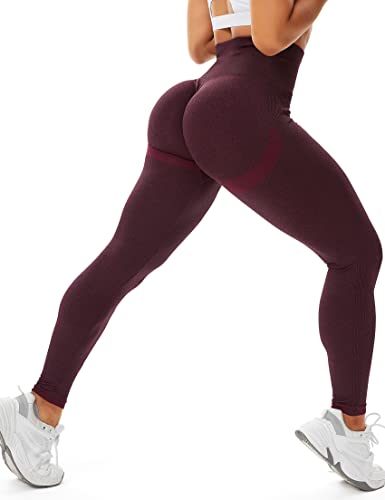 STARBILD Booty Boom Leggings Damen Po Push Up, Nahtlos Scrunch Butt Yogahose Blickdicht, Hohe Taille Seamless Hose Lang Geraffte, H4160-Burgundisch M von STARBILD