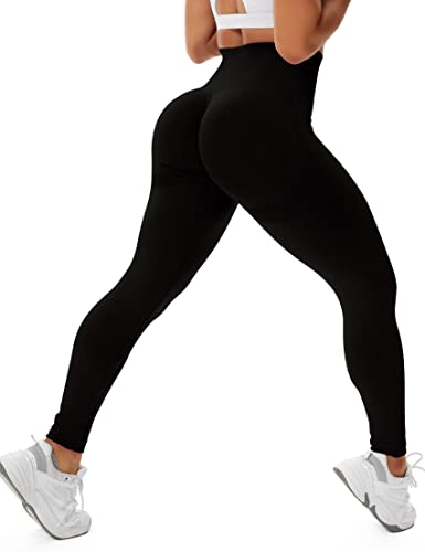 STARBILD Booty Boom Leggings Damen Po Push Up, Nahtlos Scrunch Butt Yogahose Blickdicht, Hohe Taille Seamless Hose Lang Geraffte, H4160-Schwarz XS von STARBILD