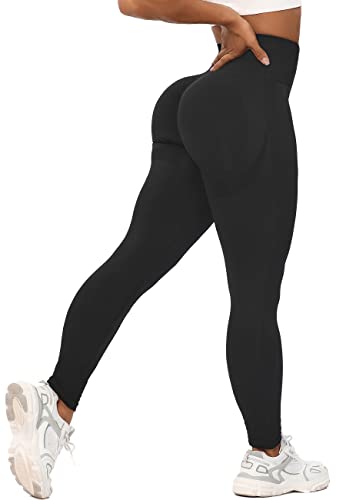 STARBILD Booty Boom Leggings Damen Po Push Up, Nahtlos Scrunch Butt Yogahose Blickdicht, Hohe Taille Seamless Hose Lang Geraffte, H6110-Schwarz L von STARBILD