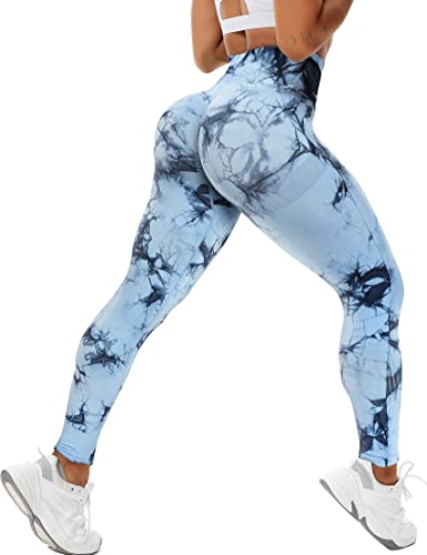 STARBILD Booty Boom Leggings Damen Po Push Up, Nahtlos Scrunch Butt Yogahose Blickdicht, Hohe Taille Seamless Hose Lang Geraffte, L5570-Tie Dye Blau L von STARBILD