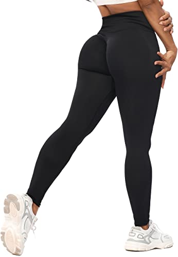 STARBILD Booty Boom Leggings Damen Po Push Up, Nahtlos Scrunch Butt Yogahose Blickdicht, Hohe Taille Seamless Hose Lang Geraffte, N6080-Schwarz XL von STARBILD