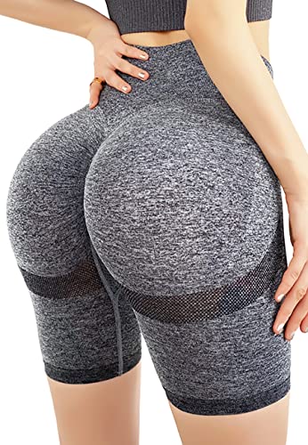 STARBILD Booty Boom Leggings Kurze Damen Sport Push Up, Nahtlos Scrunch Butt Yogahose Shorts Blickdicht, Hohe Taille Seamless Hose Sommer, R4760-Kurze-Grau M von STARBILD