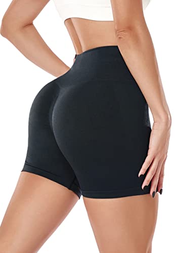 STARBILD Booty Boom Leggings Kurze Damen Sport Push Up, Nahtlos Scrunch Butt Yogahose Shorts Blickdicht, Hohe Taille Seamless Hose Sommer, R8190-Kurze-Schwarz L von STARBILD