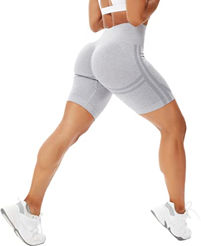 STARBILD Booty Boom Leggings Kurze Damen Sport Push Up, Nahtlos Scrunch Butt Yogahose Shorts Blickdicht, Hohe Taille Seamless Hose Sommer, T5780-Kurze-Hellgrau L von STARBILD