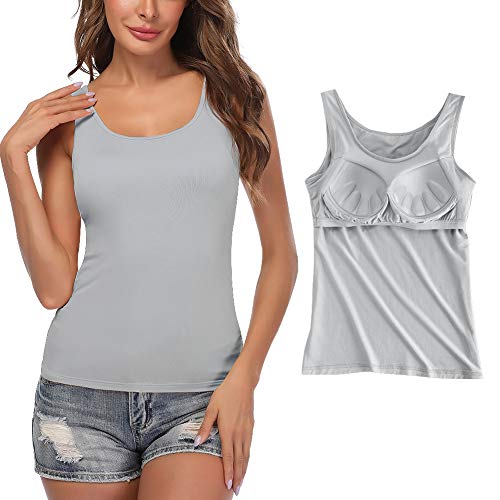 STARBILD Damen BH Hemd mit Cups Unterhemd Basic U-Ausschnitt Eingebauter BH Bügelloser Gepolstert Tank Tops, Dunkelblau M von STARBILD