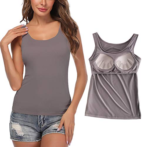 STARBILD Damen BH Hemd mit Cups Unterhemd Basic U-Ausschnitt Eingebauter BH Bügelloser Gepolstert Tank Tops, Grau M von STARBILD