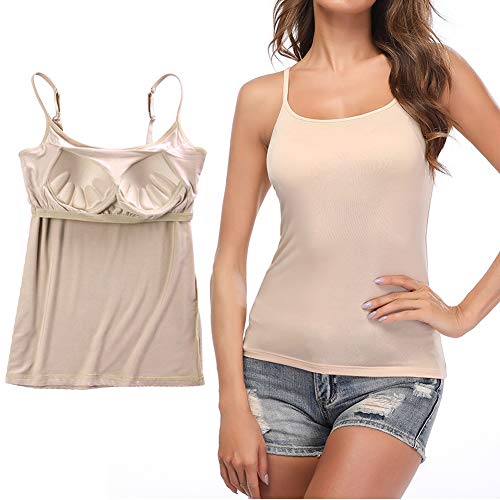 STARBILD Damen BH-Hemd Unterhemd mit unsichtbarer gepolsterter BH Bügelloser und Verstellbaren Trägern Komfortable Unterhemd, Beige 2XL von STARBILD