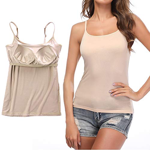 STARBILD Damen BH-Hemd Unterhemd mit unsichtbarer gepolsterter BH Bügelloser und Verstellbaren Trägern Komfortable Unterhemd, Beige 3XL von STARBILD