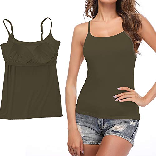 STARBILD Damen BH-Hemd Unterhemd mit unsichtbarer gepolsterter BH Bügelloser und Verstellbaren Trägern Komfortable Unterhemd, Olivgrün 3XL von STARBILD
