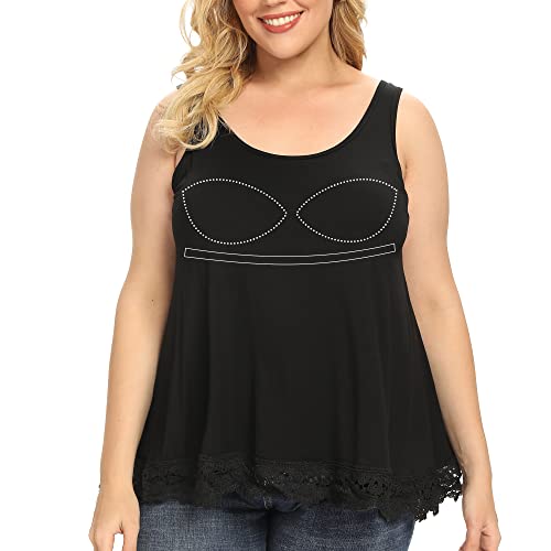 STARBILD Spaghetti Top Damen Top Mit Breiten Trägern Unterhemd BH-Hemd Basic Tank Tops Lace Spizentop U-Ausschnitt Oberteile Bequeme Frauen Shirt Lang Sommer Shirts Top 198 Schwarz XXL von STARBILD