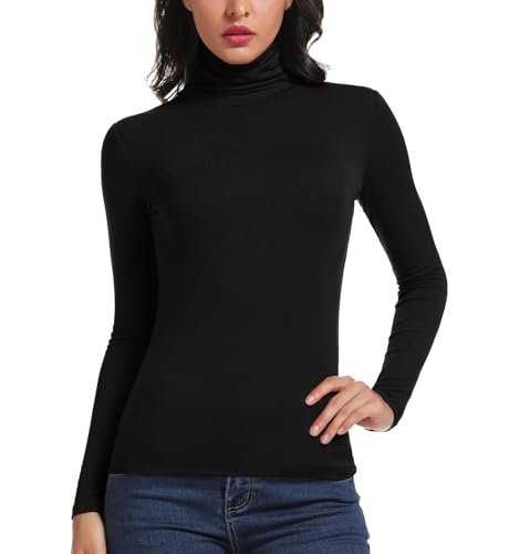 STARBILD Rollkragenpullover Damen Langarmshirt Turtleneck Basic Oberteile High Collar Pullover Slim Fit Top für Herbst und Winter Schwarz Small von STARBILD