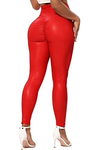 STARBILD Leggings aus Kunstleder, für Damen, sexy, schick, Push-Up, hohe Taille, Taschen, eng anliegend, Hose, PU, Fleece, Strumpfhose, Large von STARBILD