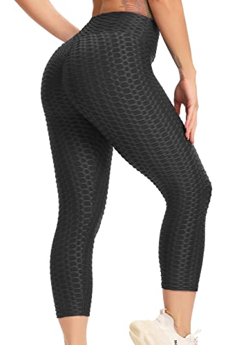 STARBILD Damen Leggings 3/4 Anti Cellulite, Scrunch Butt Yogahose Honeycomb Tik Tok, Capri Boom Booty Workout Gymnastik, L1060-klassisch-Schwarz L von STARBILD