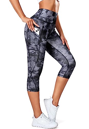 STARBILD Damen Leggings 3/4 mit Taschen, Capri Blickdicht Yogahose High Waist, Sport Hosen Workout Gymnastik, K9900-mit Taschen-Batikdruck S von STARBILD