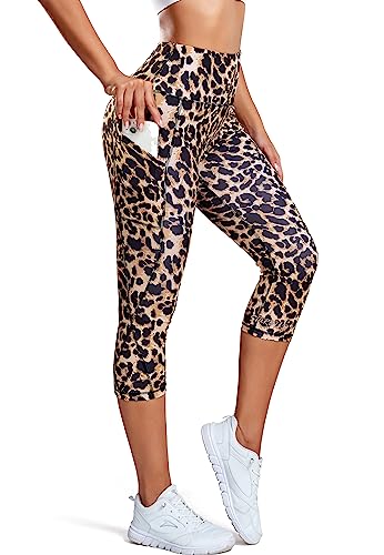 STARBILD Damen Leggings 3/4 mit Taschen, Capri Blickdicht Yogahose High Waist, Sport Hosen Workout Gymnastik, K9900-mit Taschen-Leopardenmuster L von STARBILD