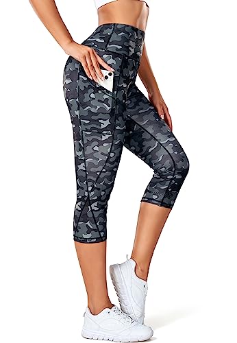 STARBILD Damen Leggings 3/4 mit Taschen, Capri Blickdicht Yogahose High Waist, Sport Hosen Workout Gymnastik, K9900-mit Taschen-Tarndruck XXL von STARBILD