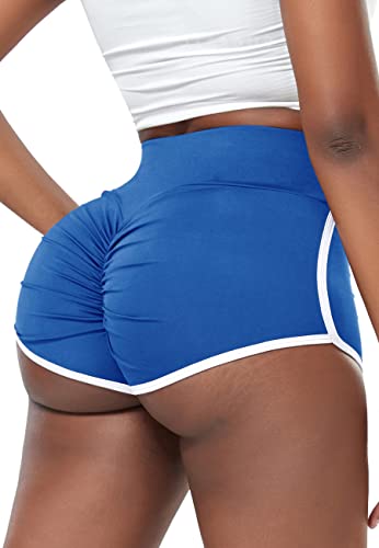 STARBILD Damen Push Up Kurze Leggings Sport, Strecth Shorts Booty Scrunch, High Waist Hotpants für Gym Fitness Yoga Spiaggia, P3940-Blau XL von STARBILD