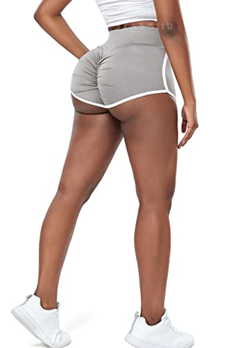 STARBILD Damen Push Up Kurze Leggings Sport, Strecth Shorts Booty Scrunch, High Waist Hotpants für Gym Fitness Yoga Spiaggia, P3940-Hellgrau XXL von STARBILD