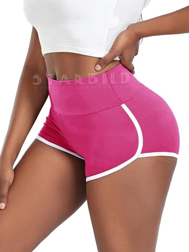 STARBILD Damen Push Up Kurze Leggings Sport, Strecth Shorts Booty Scrunch, High Waist Hotpants für Gym Fitness Yoga Spiaggia, P3940-Rosa XL von STARBILD