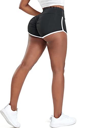 STARBILD Damen Push Up Kurze Leggings Sport, Strecth Shorts Booty Scrunch, High Waist Hotpants für Gym Fitness Yoga Spiaggia, P3940-Schwarz M von STARBILD