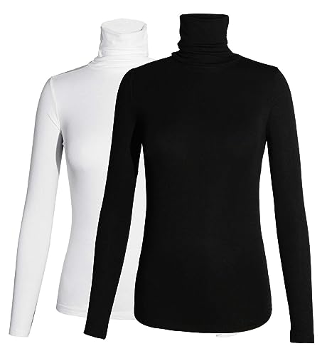 STARBILD Rollkragenpullover Damen Langarmshirt Turtleneck Basic Oberteile High Collar Pullover Slim Fit Top für Herbst und Winter 2pcs Schwarz&Weiß XX-Large von STARBILD