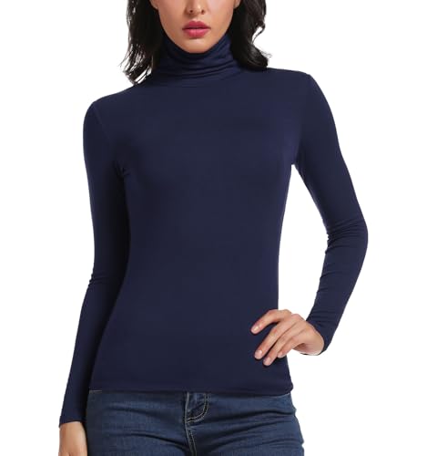 STARBILD Rollkragenpullover Damen Langarmshirt Turtleneck Basic Oberteile High Collar Pullover Slim Fit Top für Herbst und Winter Navy Large von STARBILD