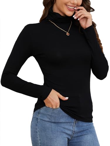 STARBILD Rollkragenpullover Damen Langarmshirt Turtleneck Basic Oberteile High Collar Pullover Slim Fit Top für Herbst und Winter Schwarz Medium von STARBILD