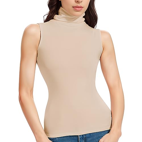 STARBILD Damen Shirt Top Rollkragen Ärmelloses Top Unterziehrolli Sleeveless Einfarbiges Tshirt Vier Jahreszeiten Elegant Tops Farbe 3XL von STARBILD