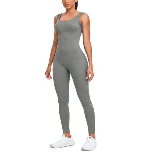 STARBILD Damen Sport Jumpsuit Rückenfrei Push Up, Yoga Bodysuit Eng Gerippte Strick Overall Leggings, Playsuits Strampler Hosenanzug Trainingsanzug, K9600-Grau S von STARBILD