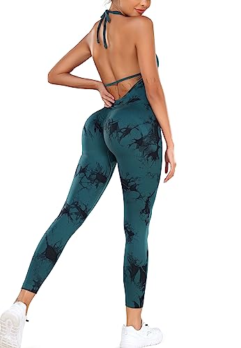 STARBILD Damen Sport Jumpsuit Rückenfrei Push Up, Yoga Bodysuit Eng Gerippte Strick Overall Leggings, Playsuits Strampler Hosenanzug Trainingsanzug, K9780-Grün M von STARBILD