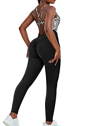 STARBILD Damen Sport Jumpsuit Rückenfrei Push Up, Yoga Bodysuit Honeycomb Overall Leggings, Playsuits Strampler Hosenanzug Trainingsanzug, L8750-schwarz L von STARBILD