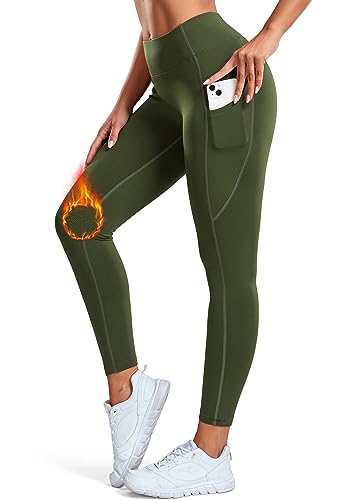 STARBILD Damen Sport Leggings Gefütterte Winter mit Taschen, Thermo Leggings Mit Rocker-Vlies Mittlerer Bund, Hose Warm Lang Fleece Yogahose Laufhose, E9870-Grün S von STARBILD