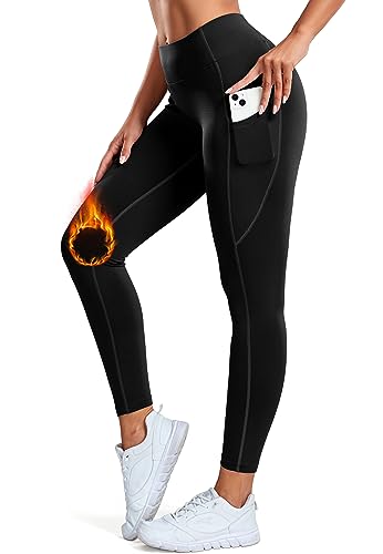 STARBILD Damen Sport Leggings Gefütterte Winter mit Taschen, Thermo Leggings Mit Rocker-Vlies Mittlerer Bund, Hose Warm Lang Fleece Yogahose Laufhose, E9870-Schwarz S von STARBILD