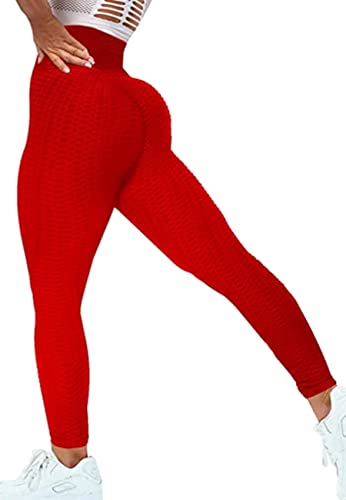 STARBILD Damen Sport Leggings Push Up Anti Cellulite, Scrunch Butt Yogahose Honeycomb, Tik Tok Tights Boom Booty Workout Hose, Z1090-Rot XXL von STARBILD