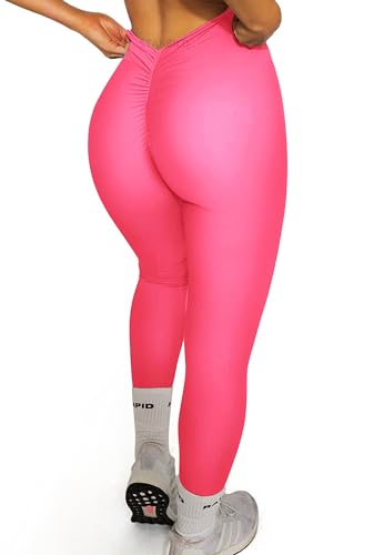 STARBILD Damen Sport Leggings Scrunch Butt, Blickdicht Lange Yogahosen High Waist, für Fitness Gym Alltag, V Rücken - Barbie Pink M von STARBILD