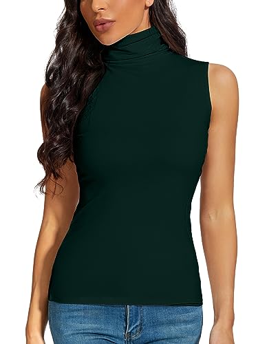 STARBILD Damen Top Rollkragen Ärmerlos Basic Slim Fit Weich Stretch Weste Einfarbig Shirt Sommer Dunkelgrün 3XL von STARBILD